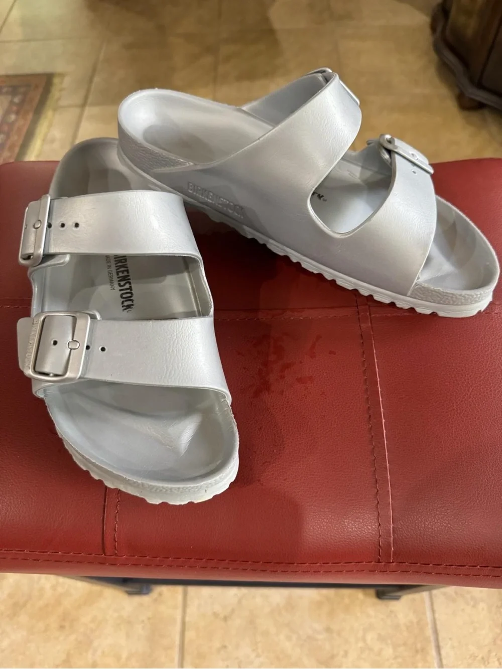 Birkenstock White Double Buckle Slide Sandals